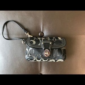 Coach Legacy Signature large flap wristlet black